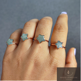 Genuine Aquamarine Ring, Star Ring, Electroplated Ring, Handmade Stone Ring, March Birthstone Jewelry, Woman Ring, Gift For her, Gift Idea